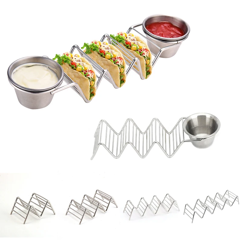Wave Shape Stainless Steel Taco Holders, Mexican Food Rack, Hot Dog Holder, Stand Rack Display, Seasoning Bowl, 5 Sizes