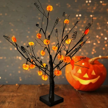 

LED Tree Shaped Pumpkin Strip Light Battery Twig Table Lamp for Halloween Decor Holiday Fairy Wedding Party Christmas Gifts