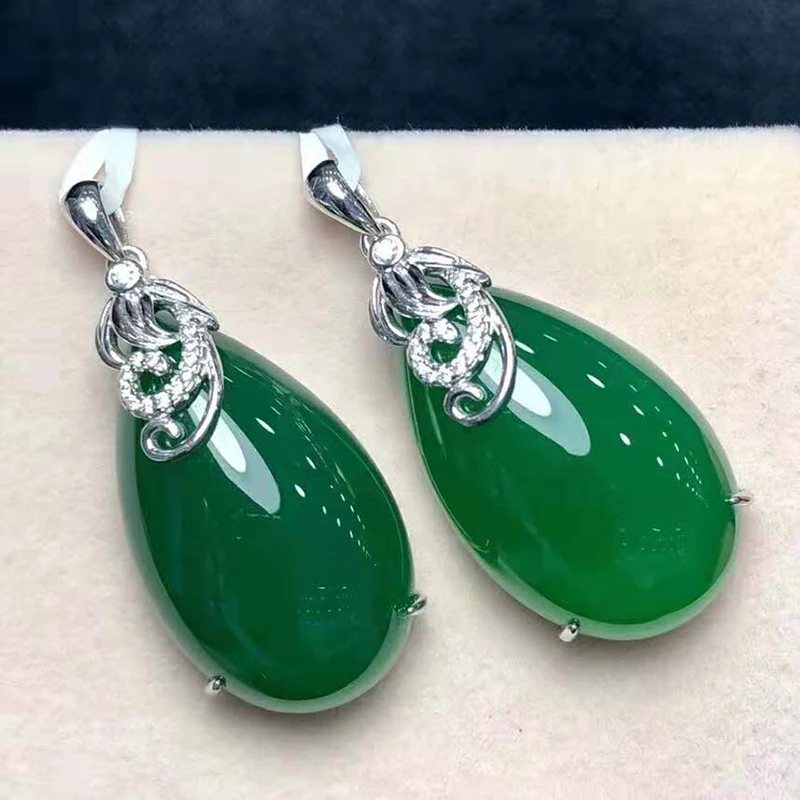 Natural S925 silver inlaid jade necklace pendant