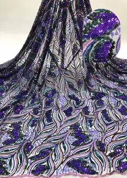 

Latest African Lace Fabric 2019 High Quality royal blue French Lace Double Organza Lace Fabric For Party Dress 5yards FFD115