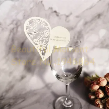 

60X Lace Flower Wedding place cards,name place card love heart Wedding Favor, customized card wedding table mark wine glass card