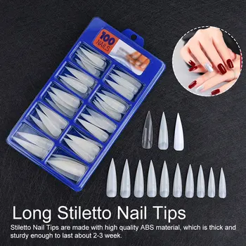 

100Pcs/box Nail Art Natural Half Cover Oval Sharp End Stiletto Long False Fake Nails Tips Manicure Artificial Nails Salon