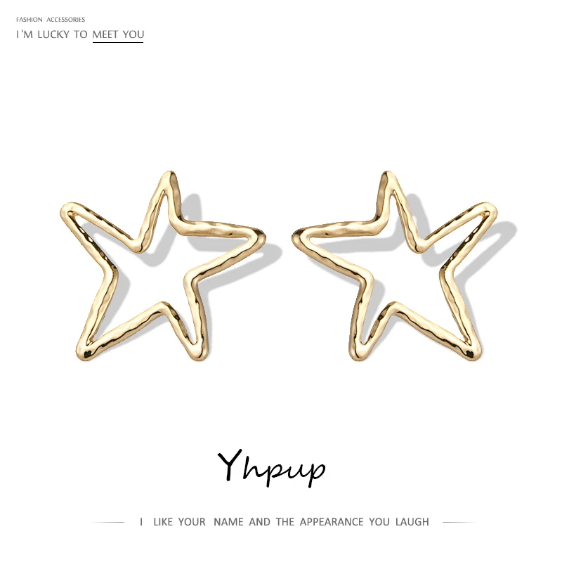 Yhpup Fashion Charming Star Hollow Geometric Golden Metal Earrings for Women Simple Party Statement Trendy Jewelry | Украшения и