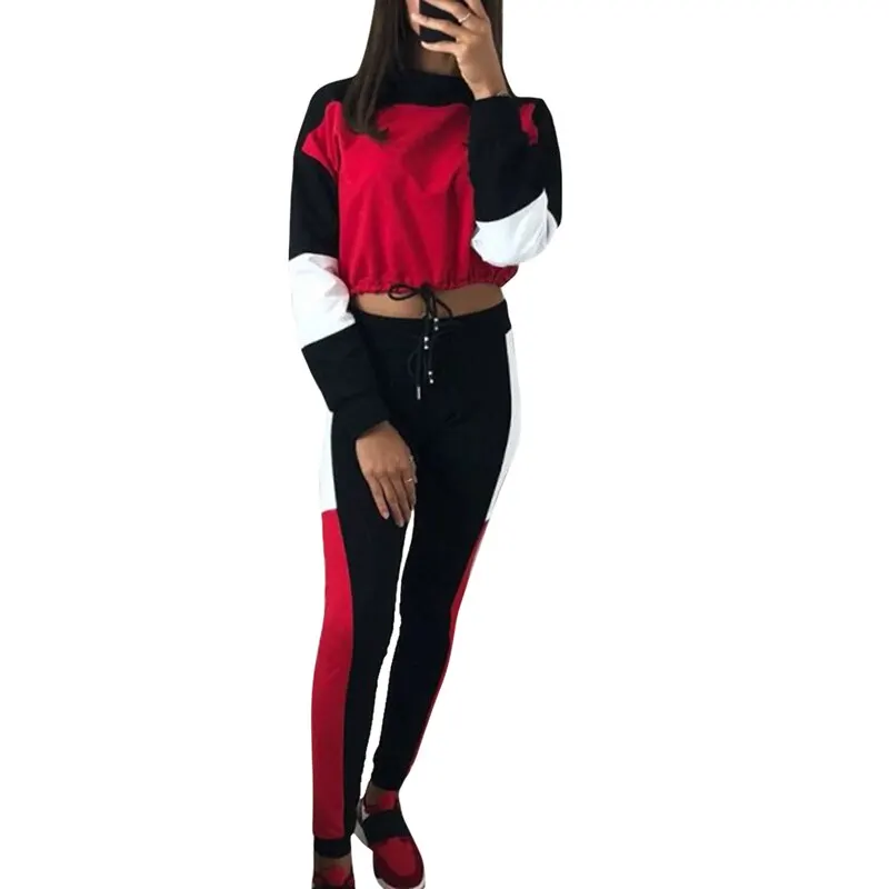 

OEAK Casual Women's Tracksuit Tights Sportswear Fitness Suit For Female Clothing Workout Two Piece Jumpsuit Long Sleeve Top