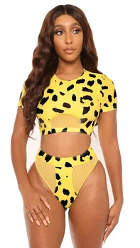 

2020 Summer Women Sexy Leopard Print Bikini Set Push Up Padded Bra Swimwear High Waist Mesh Swimsuit Bathing Suit Beachwear