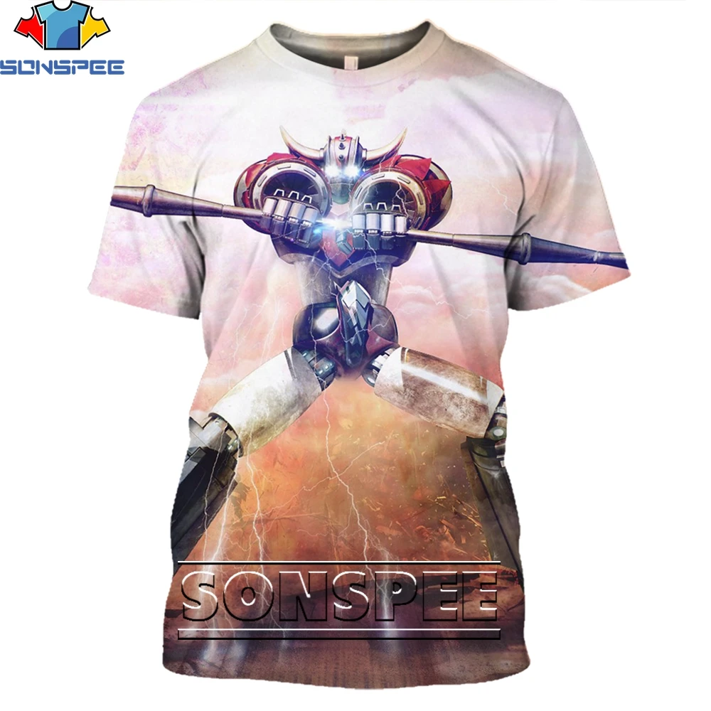SONSPEE 3D Print Men Women Goldorak T-shirts Casual Streetwear Harajuku Hip Hop Short Sleeve Vintage Anime Tees Tops Shirt