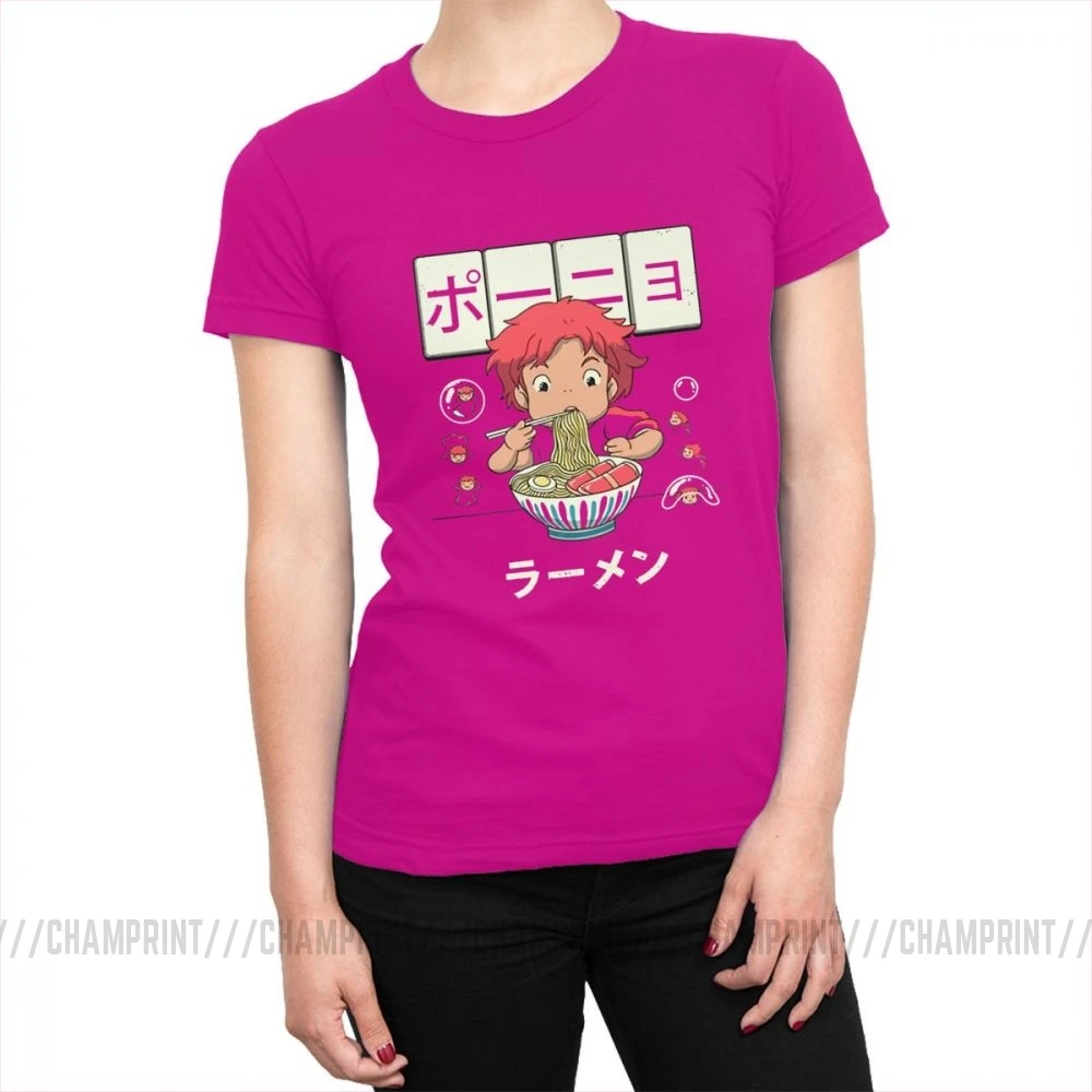 Sosuke, футболка с лапшей для женщин, Ponyo On The Cliff, базовая популярная модная уличная футболка, Harajuku, футболки, топ, забавная женская одежда - Цвет: Фуксия