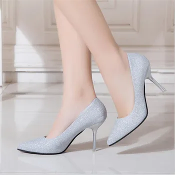 

Summer Women Pumps Sexy Gold Silver High Heels Shoes Fashion Pointed Toe Wedding Party Leisure Bling Sandals Valentine Shoes