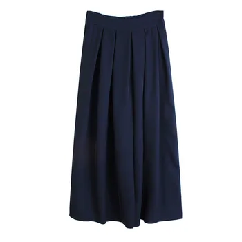 

[EWQ] Spring Autumn 2020 High Elastic Waist Blue Pleated Split Wide Leg Trousers New Loose Fit Pants Women Fashion Tide 1T688