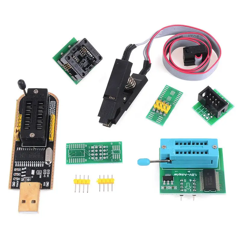 Флэш-память EEPROM BIOS USB программатор CH341A+ SOIC8 зажим+ 1,8 в SPI флэш-память SOP8 DIP8 адаптер+ SOIC8 адаптер SOP8 К DIP8 горелка комплект