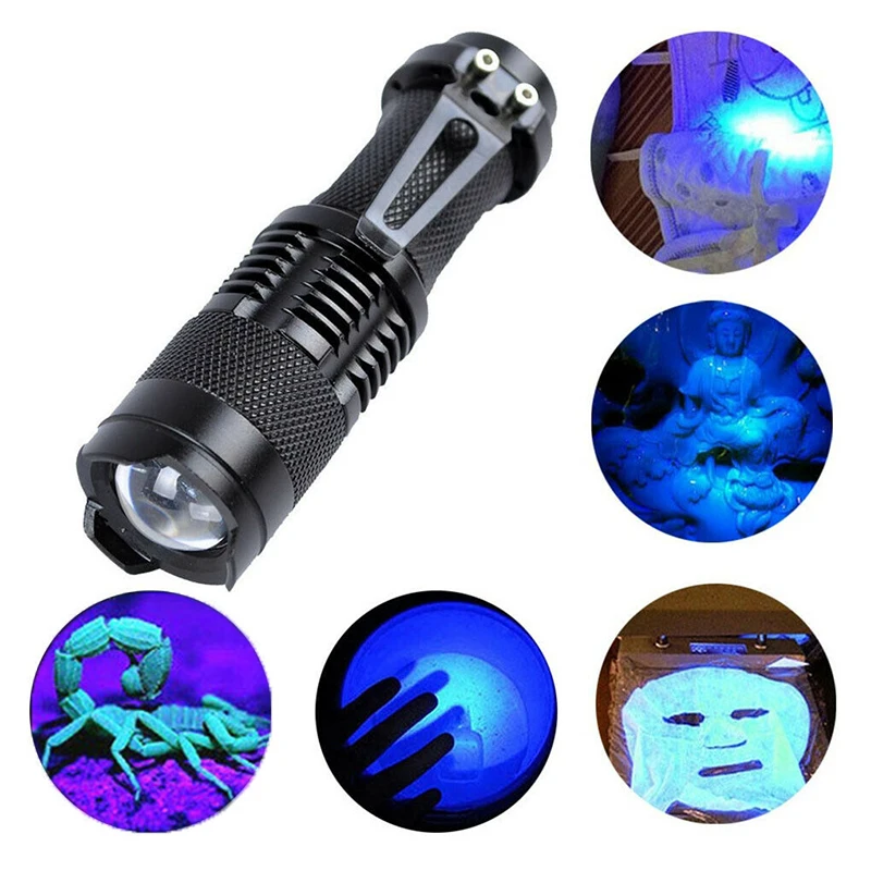 

UV Flashlight Ultraviolet Light With Zoom Function Mini Torch Lamp Purple Light Tacke Battery Powered use AA / 14500 battery