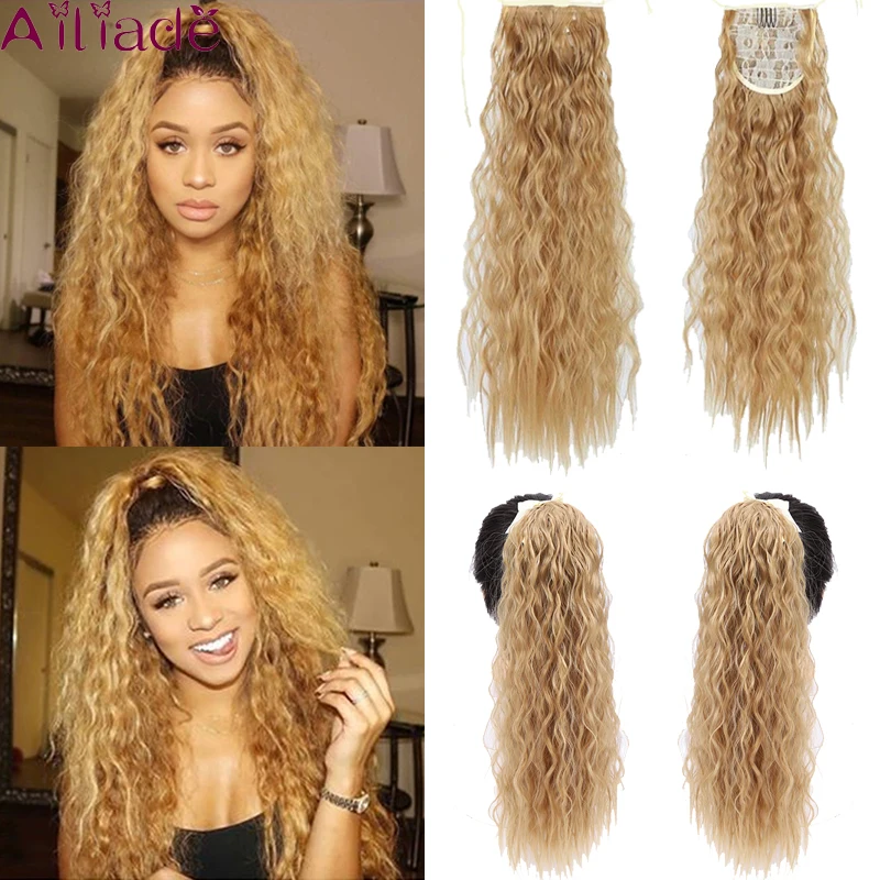 

AILIADE 22inches High Temperature Fiber Hairpieces Long Curly Synthetic Drawstring Clip Ponytail Hair Extensions for Women