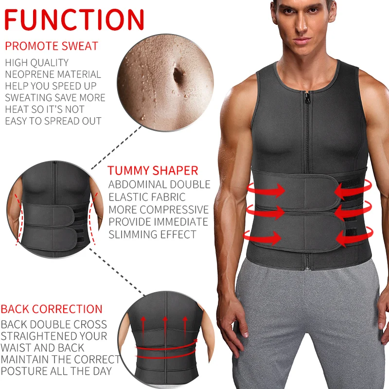 thumbnail image 2 of Sauna Vest Waist Trainer For Men - Mens Sauna Suit Double 2 of 14
