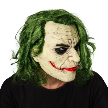 

Joker Mask Movie Batman The Dark Knight Cosplay Horror Scary Clown Green Mustache Mask Wig Halloween Latex Mask Party Costume