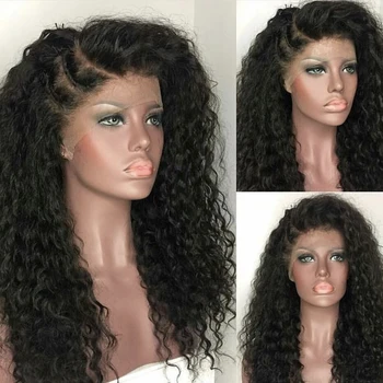 

Fantasy Beauty Black Loose Curly Synthetic Lace Front Wig Heat Resistant Half Hand Tied Front Free Style Wigs With Baby Hair