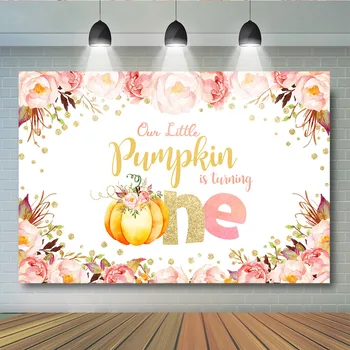 

Halloween Newborn Party Photography Baby Shower One Little Pumpkin Is Turnning Children Backdrops Floral Photobooth