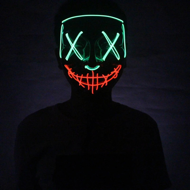Светится в темноте, светодиодная маска, Вечерние Маски на Хэллоуин, маскарадные маски, неоновая маска, светильник, тушь для ресниц, страшная маска, светящаяся маска, Очищающая маска