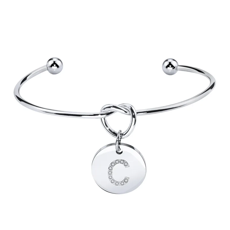

Europe And America Hot Sales Fashion Creative 26 Lettered Accessories Tag Knot Adjustable Titanium Steel Bracelet Customizable