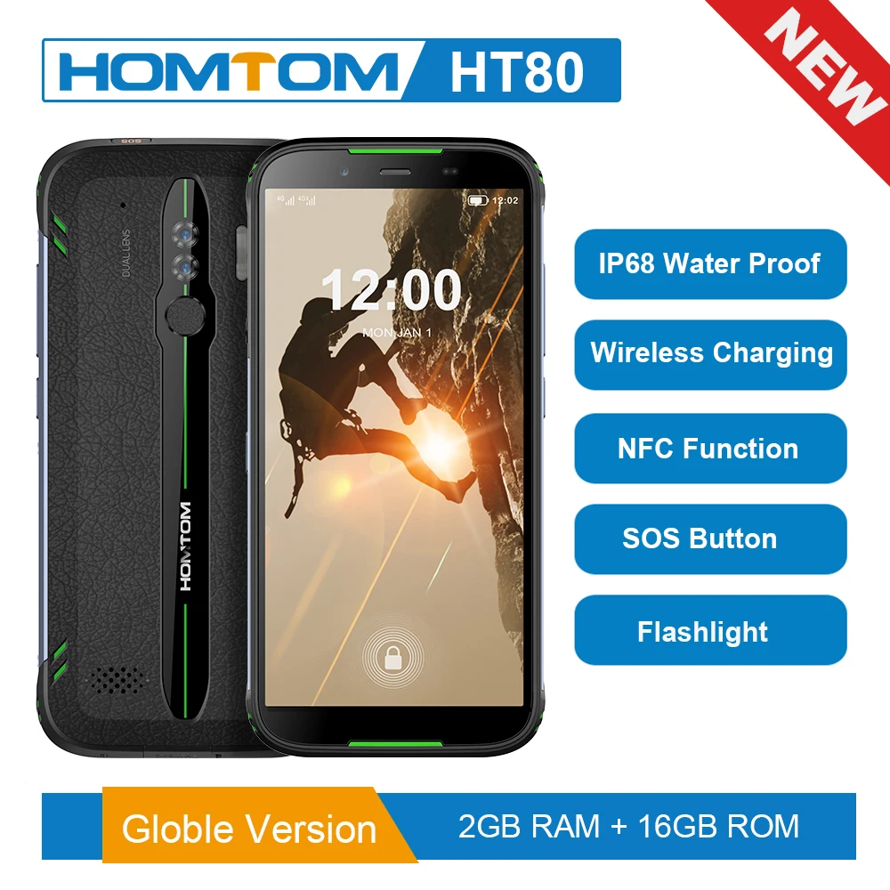 Global version HOMTOM HT80 NFC function IP68 Waterproof Smartphone Android 10.0 5.5inch Wireless charge SOS Mobile phone new2019