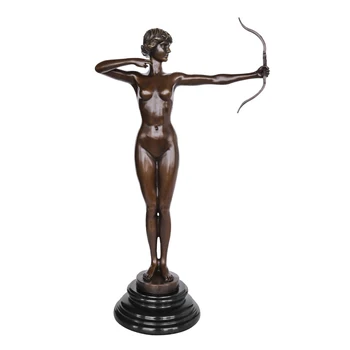 

Nude Girl Holding Bow Sculpture Girl Figurine Bronze Sexy European Female Statue Naked Vintage Artwork for Decoration