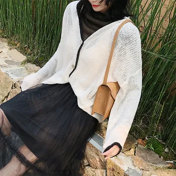 

2019 Autumn New Style Korean-style Versatile Casual Slimming Striped Line Contrasting Color Knit Cardigan Sweater Jacket Women's