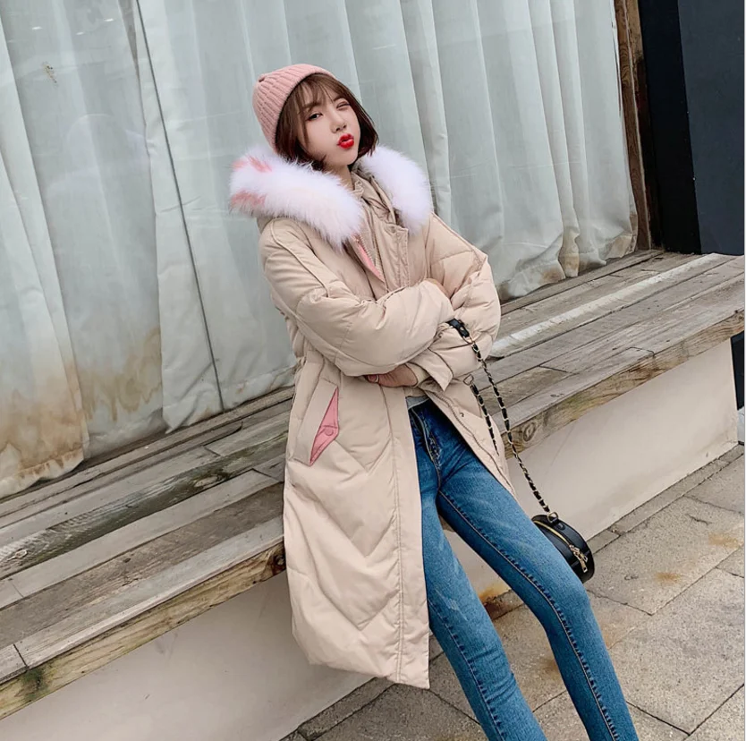 OFF WHITE Зимний женский пуховик с капюшоном, чистый утиный пух, Теплый Женский пуховик, женская верхняя одежда с длинным рукавом - Цвет: OFF WHITE