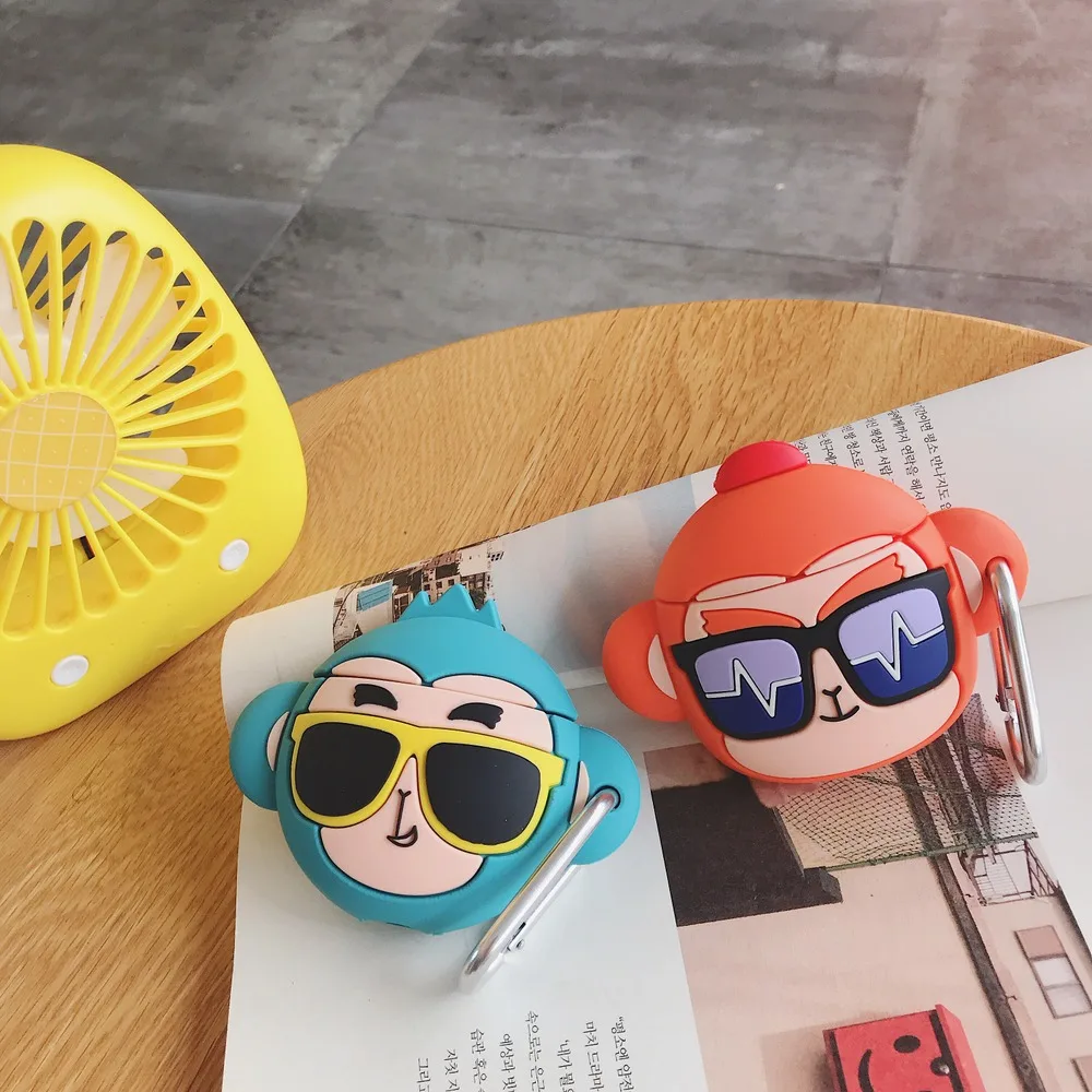 3D солнцезащитные очки с героями мультфильмов Обезьяна наушники силиконовый чехол для AirPods 1 2 Bluetooth гарнитура зарядная коробка Защитная крышка с крюком