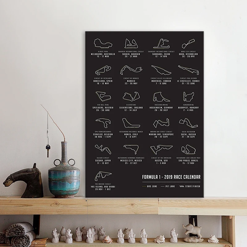 2021 F1 fórmula Gran Premio Calendario de mapa de arte cartel carrera lienzos de pintura impresos imagen casa Arte de la pared Decoración