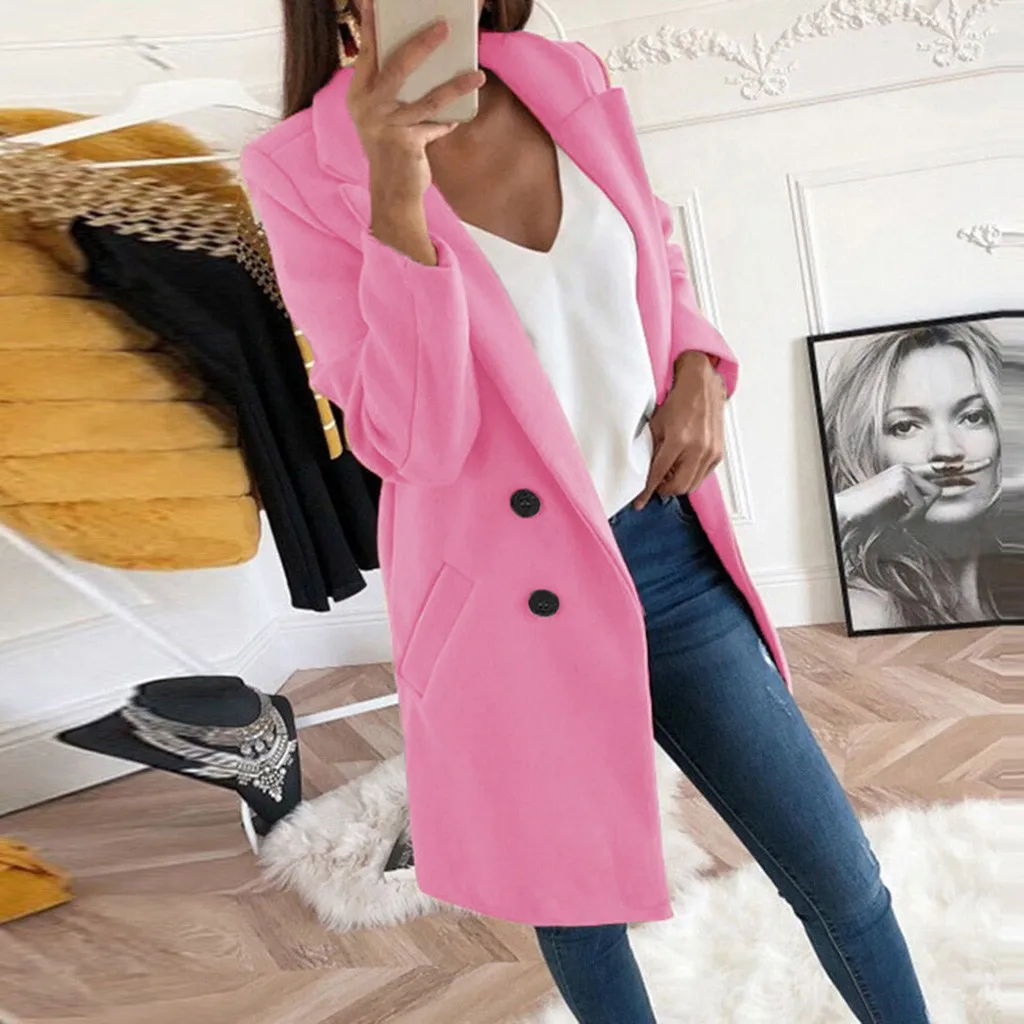 Feitong, женский плащ, ropa mujer, искусственная шерсть, элегантное, смешанное пальто, тонкое, женское, длинное пальто, верхняя одежда, куртка женска - Цвет: Розовый