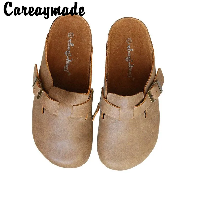 Тапочки Careaymade из натуральной кожи обувь чистой воловьей ручной работы на плоской