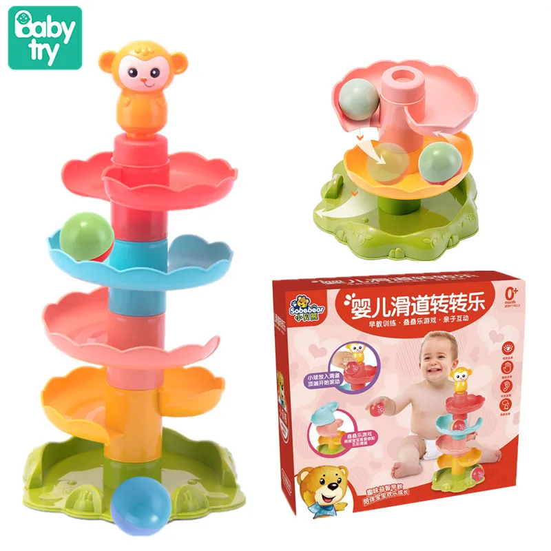 

Kids Rolling Ball Drop Toy for Babies Toddlers 5 Layer Tower Run with Swirling Ramps & 3 Balls Educational Development Toys