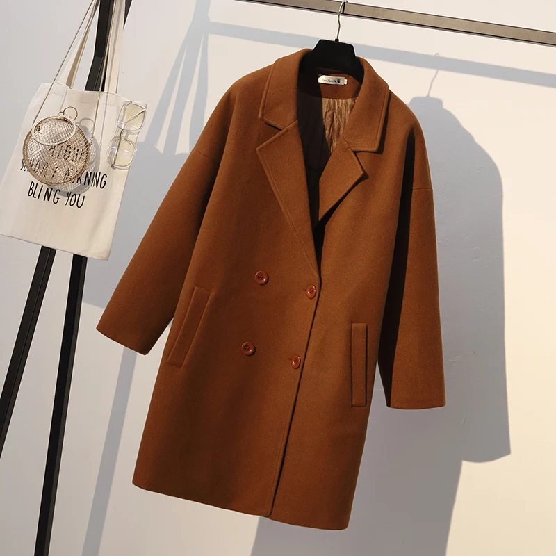 Новое Осеннее Женское шерстяное пальто теплое с длинным рукавом свободного размера плюс верхняя одежда куртка женская зимняя повседневная Элегантная куртка