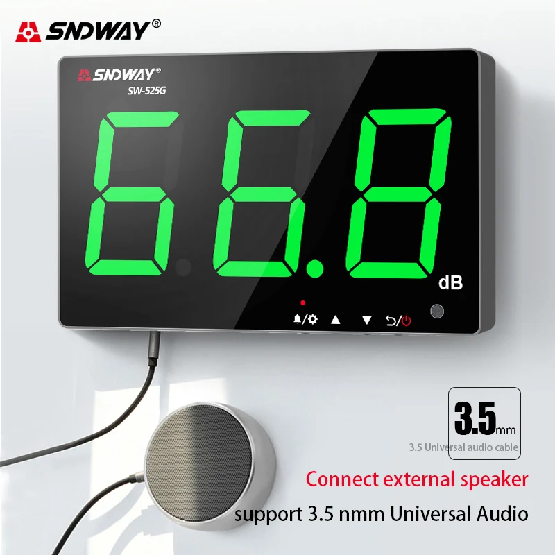 Sndway настенный измеритель уровня звука 30-130 дБ, измеритель шума, зеленый светильник, цифровая зарядка через usb, измерение уровня шума