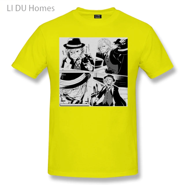 Manga Panels Chuuya Nakahara Bungou Stray Dogs Anime T Shirt Women Man's T-shirt Cotton Summer Tshirts Short Sleeve Graphics Tee Yellow