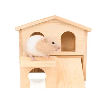 

Hamster Molar Wooden House Adorable Slope Ladder Pet Hut Multi-entrance Hamster Cabin Blank Color Large Capacity Double Layer Ra