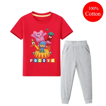 

Children Summer Short Sleeve T-shirts Pants 2pcs Clothes Sets Toddler Boy Girls Cartoon Pocoyo 3D Print Clothing Suits QC002