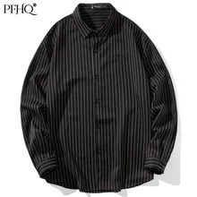 PFHQ – chemise d'affaires à manches longues pour hommes, ample, décontractée, rayée japonaise, à la mode, avec broderie, printemps et automne, 21D1782, 2021