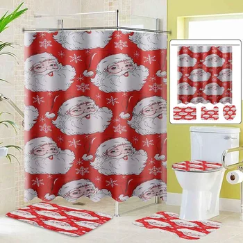

Christmas Shower Curtains Bathroom Waterproof Non-slip Bath Mat Rug Toilet Lid Cover Bath Towel Curtains Bathroom Accessories