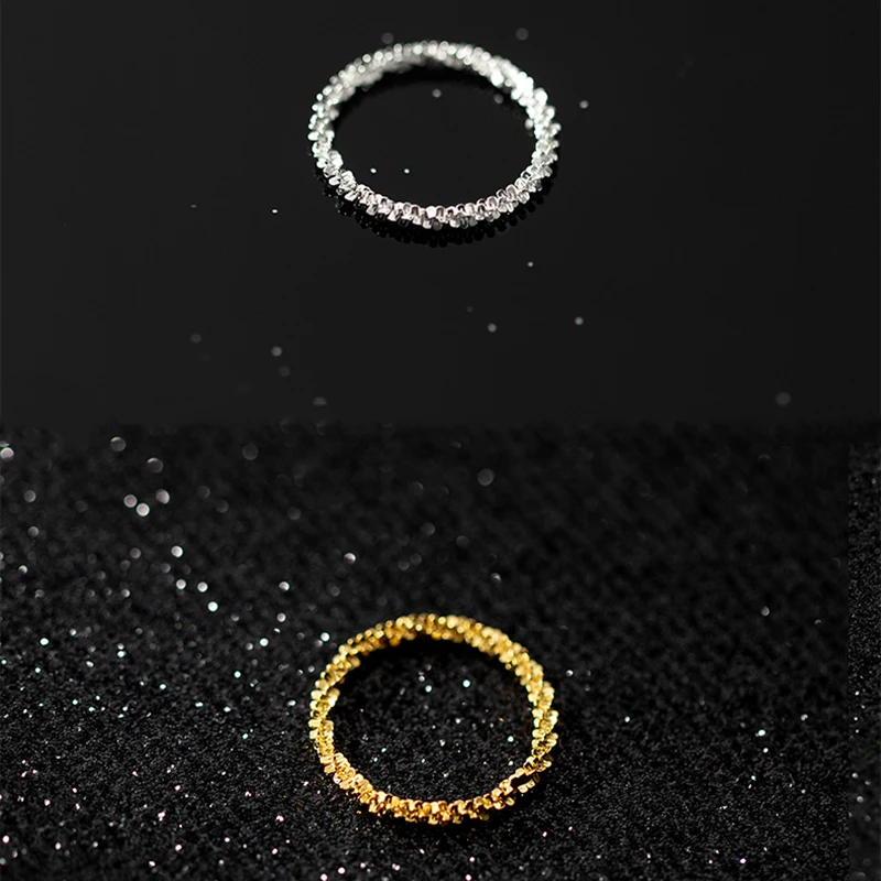 Peri'sBox Gold Silver Color Shiny Starburst Fishbone Rings Thin Water Wave Chain Rings for Women Glossy Plain Minimalist Jewelry - Image 6