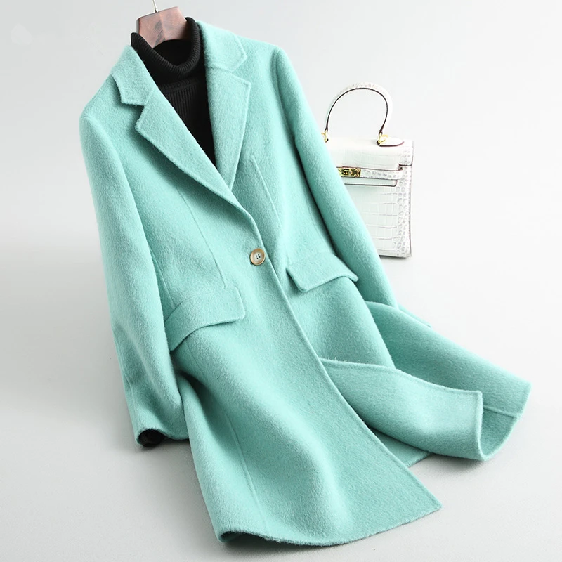 

2020 Casual Elegant Real Wool Coat Female Double Side Wool Coats Women Medium Long Women's Winter Jackets and Coats 20211