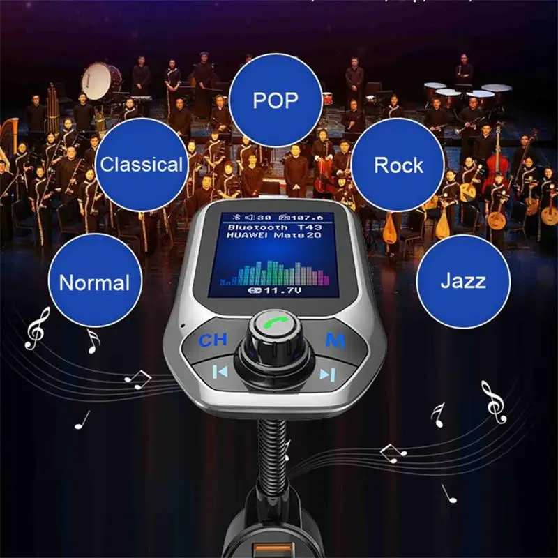 Автомобильный MP3-плеер, Bluetooth, прикуриватель, зарядное устройство, авто, двойной USB, зарядка, руки-свободные, воспроизведение музыки, телефонный звонок, CVC, шумоподавление