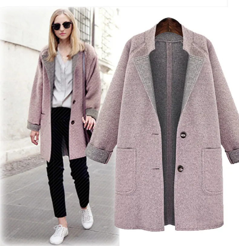 

New XL-4XL Wool Blend Coat Women Long Sleeve Turn-down Collar Outwear Jacket Casual Autumn Winter Elegant Overcoat
