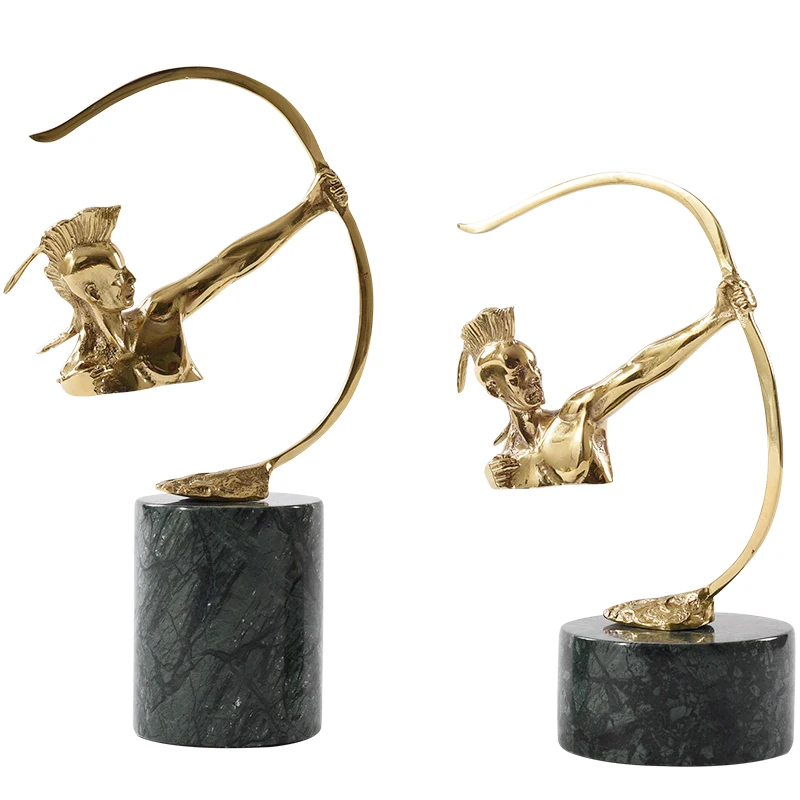 

Creative Golden Ancient Greek Archery Character Vintage Statue Home Decor Crafts Room Decoration Office Green Marble Figurines