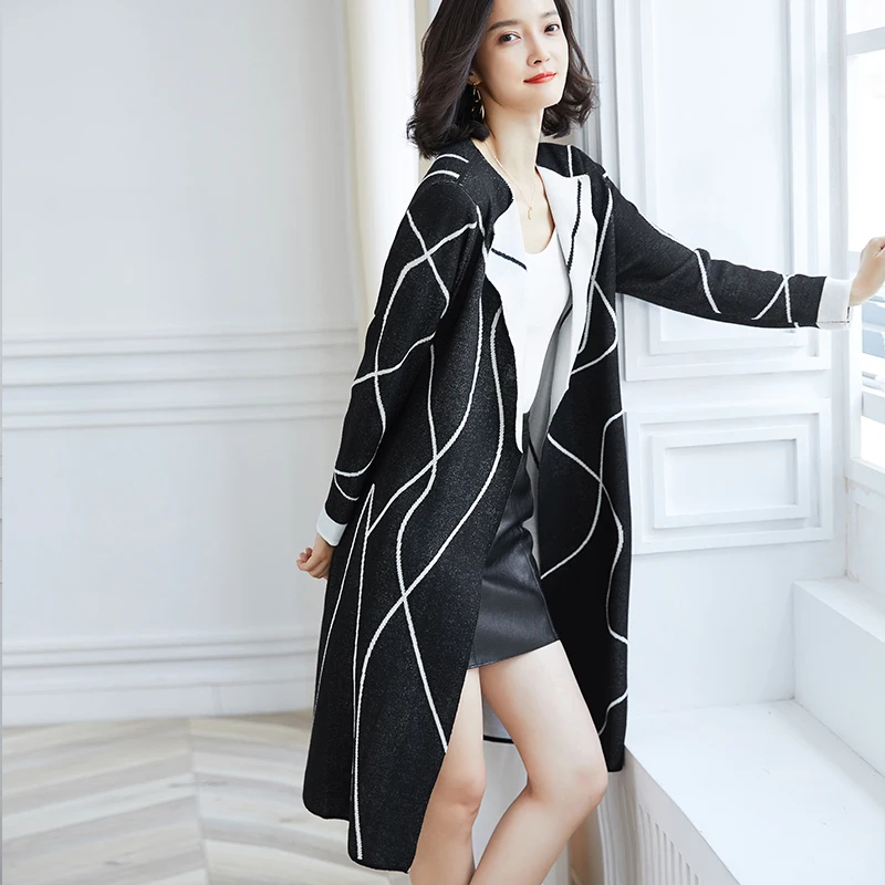 #Special Offers Women Autumn Fashion Design Striped Sweater Cardigan Long Sleeve Patchwork Colors Knit Cardigan Free Shipping