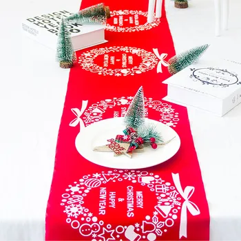 

1pcs 28x270cm Christmas Wreath Elk Snowflake Tablecloth Table Runner Cover For New Year Christmas Home Party Decor