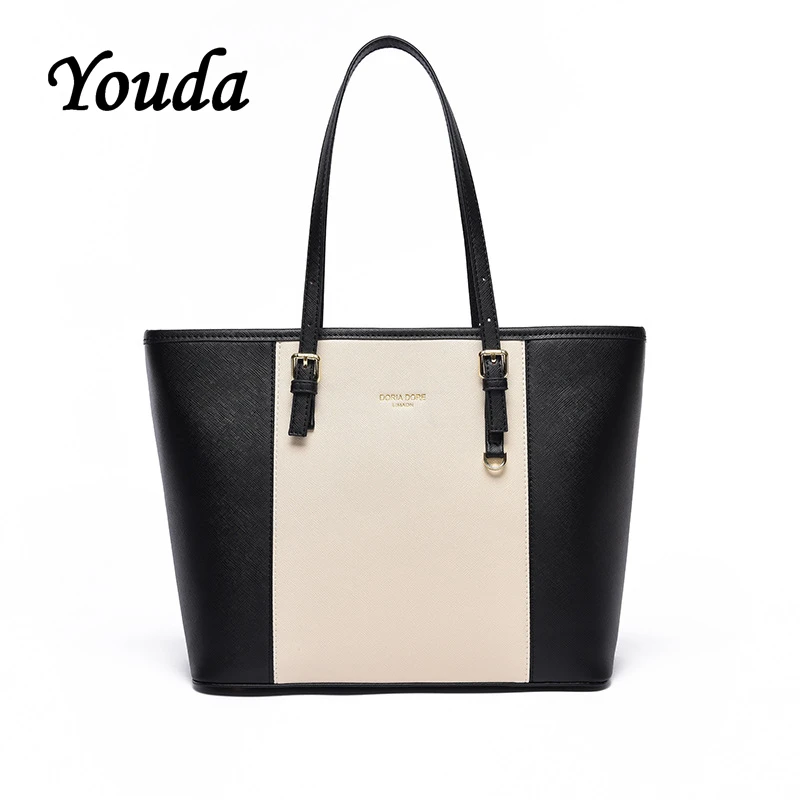 

Youda Fashion Large Capacity Tote Ladies Simple Shoulder Bag Stitching Color Shopping Bags Solid Color PU Material Handbag