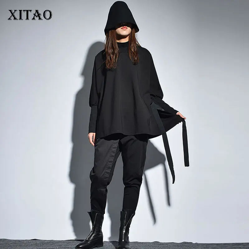 

[XITAO] Pullover Women 2019 Spring Summer O-neck Fulls Sleeve Loose Top Female Solid Color Bandage Pullover Sweatshirt XWW2955