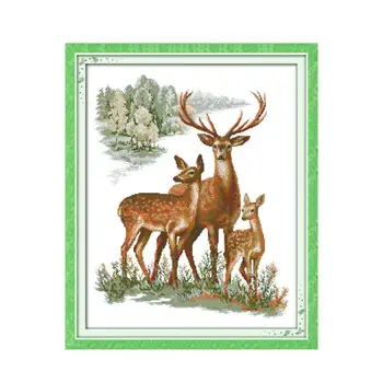 

Joy Sunday Cross Stitch A Sika Deer Family Patterns 14CT 11CT Print Counted Cross Stitch Kits Handmade Embroidery Needlework Set