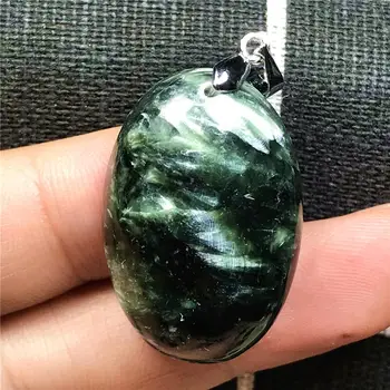 

Genuine Green Seraphinite Necklace Pendant For Women Lady Man Crystal 30x20x9mm Oval Beads Silver Natural Stone Jewelry AAAAA
