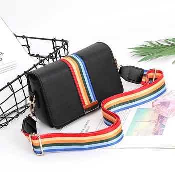 

2020 Spring Summer New Handbags Women Fashion Rainbow Retro Wide Shoulder Strap Messenger Bag Purse Simple Style Crossbody Bags